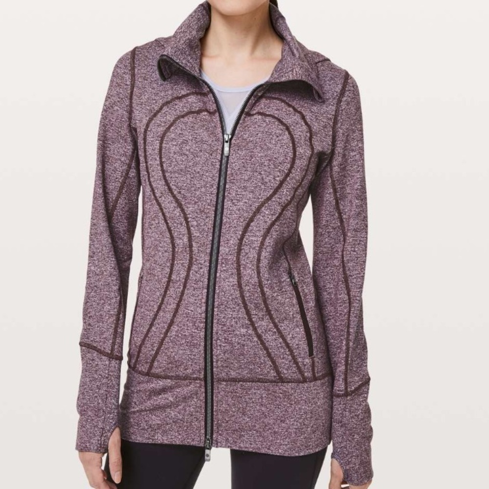 Lululemon Stride Jacket II Black Cherry Heather Size 6 Thumbholes Zip Running